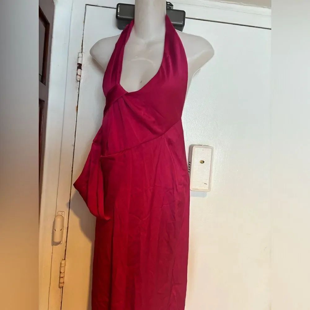 UTERQUe maxi dress sexy knot halter top cleavage split dress runway any occasion